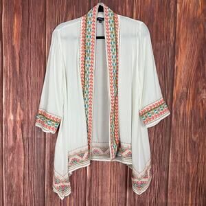 Andree by Unit Womens White Kimono Top Embroidered Festival Boho Size Small S